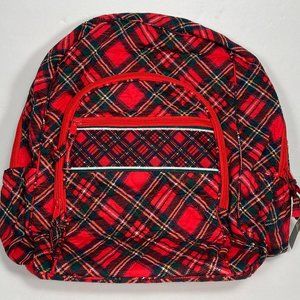 Red Green Plaid Backpack 100% Cotton Large 16.5" 6.5" 12.5" Zipper Pockets